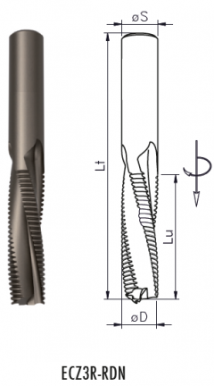 ECZ3R - Solid carbide roughing spiral router cutter ECZ3R - Solid carbide roughing spiral router cutter